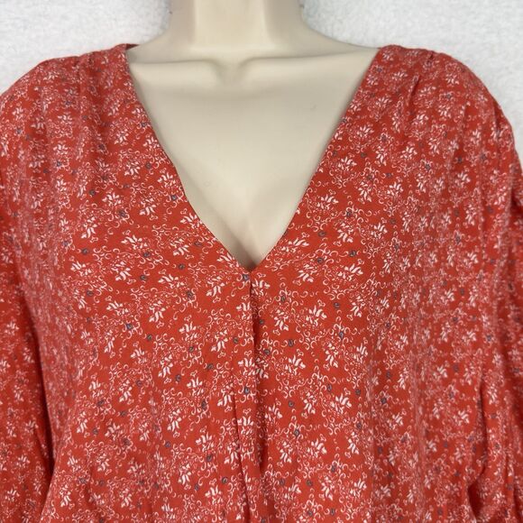 Black Note Boho Peasant Tunic Top‎ Women’s XL Orange Floral Border Print Peplum - Picture 2 of 15